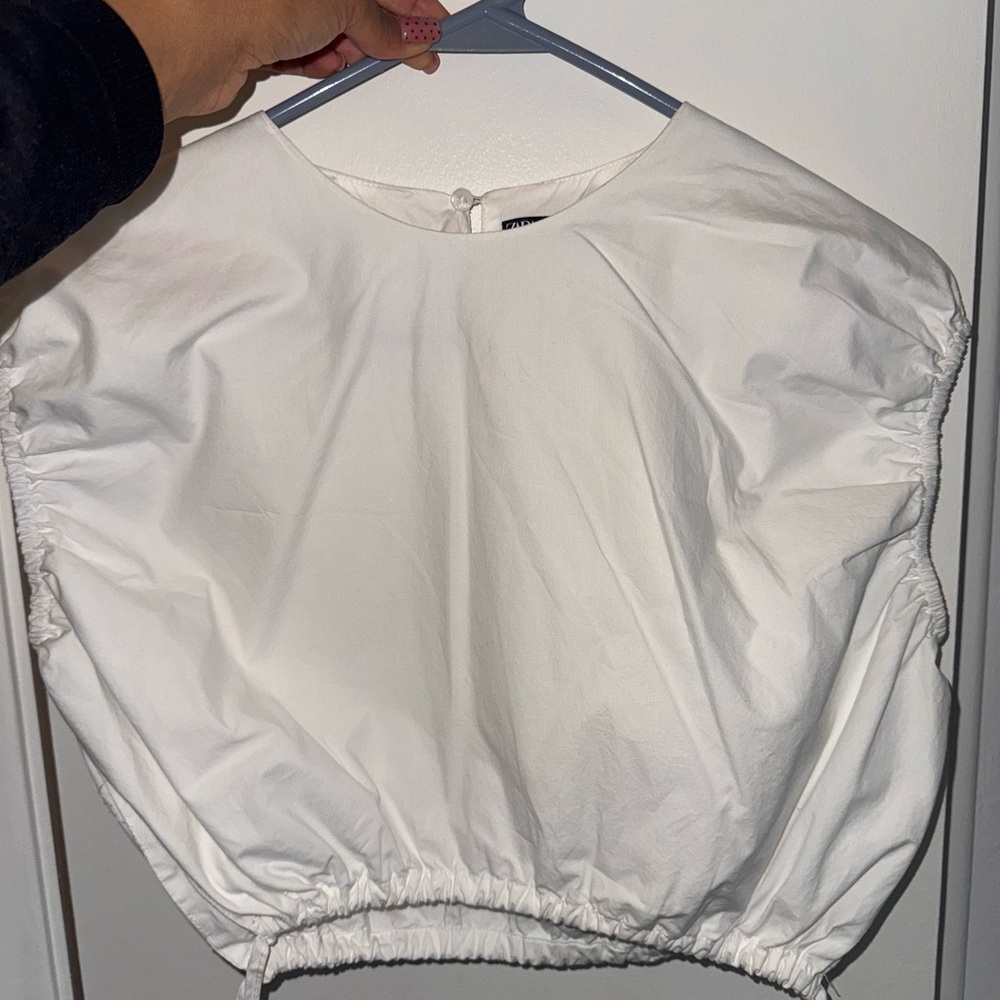 Zara White Gathered Blouse
